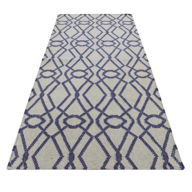 Flat Weave Wool Hand Woven Rug Blue No Border 3.1X5.2 -O087841