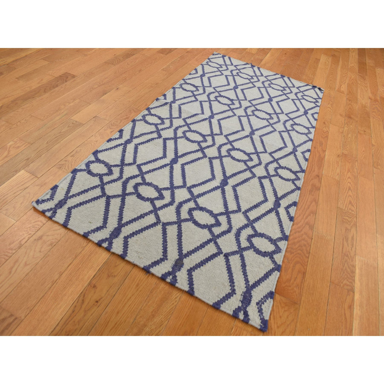 Flat Weave Wool Hand Woven Rug Blue No Border 3.1X5.2 -O087841