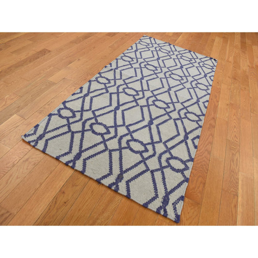 Flat Weave Wool Hand Woven Rug Blue No Border 3.1X5.2 -O087841