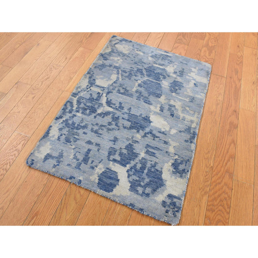 Modern and Contemporary Wool Hand Knotted Rug Blue No Border 2.0X3.0 -O087842