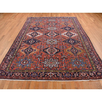 Heriz Wool Hand Knotted Rug Red Blue 8.0X10.7 -O087843