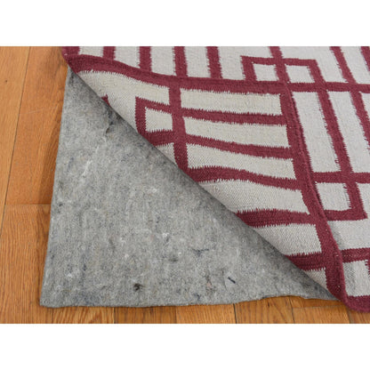 Flat Weave Wool Hand Woven Rug Red Red 2.5X6.1 -O087846
