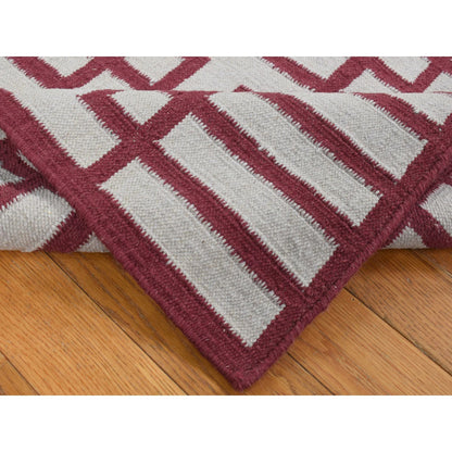Flat Weave Wool Hand Woven Rug Red Red 2.5X6.1 -O087846
