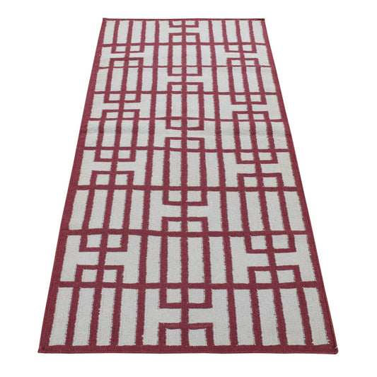 Flat Weave Wool Hand Woven Rug Red Red 2.5X6.1 -O087847