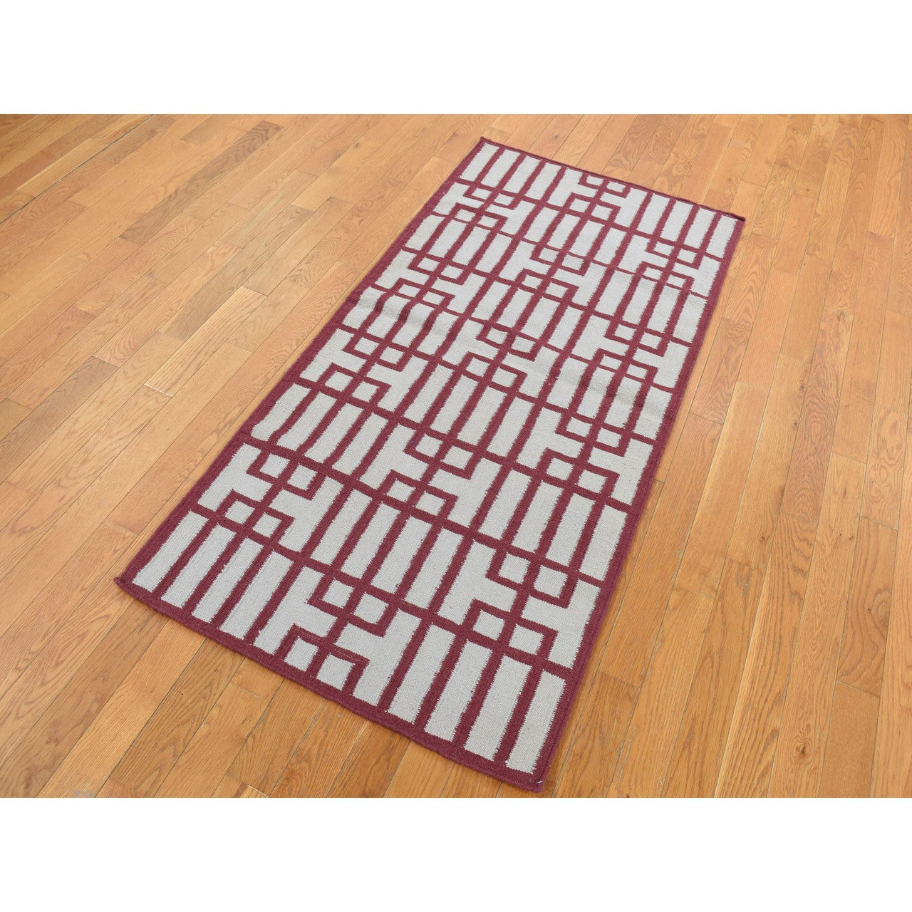 Red 2'5" x 6'1" Flat Weave Hand woven Wool Rug -O087847
