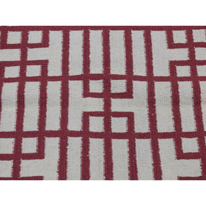Flat Weave Wool Hand Woven Rug Red Red 2.5X6.1 -O087847
