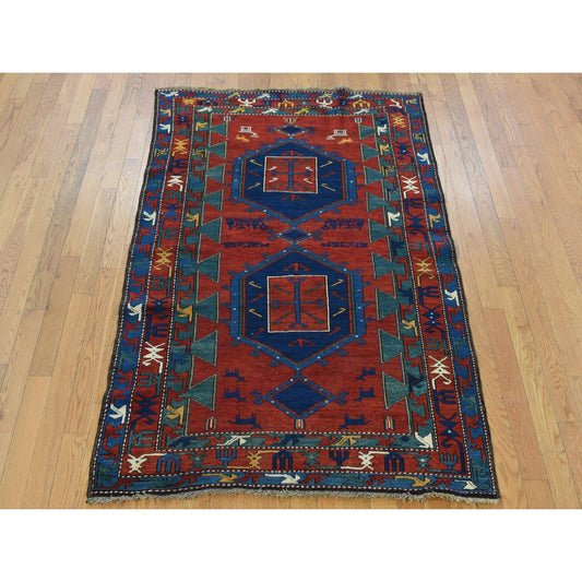 Tribal & Geometric Wool Hand Knotted Rug Red Blue 4.6X6.4 -O087856