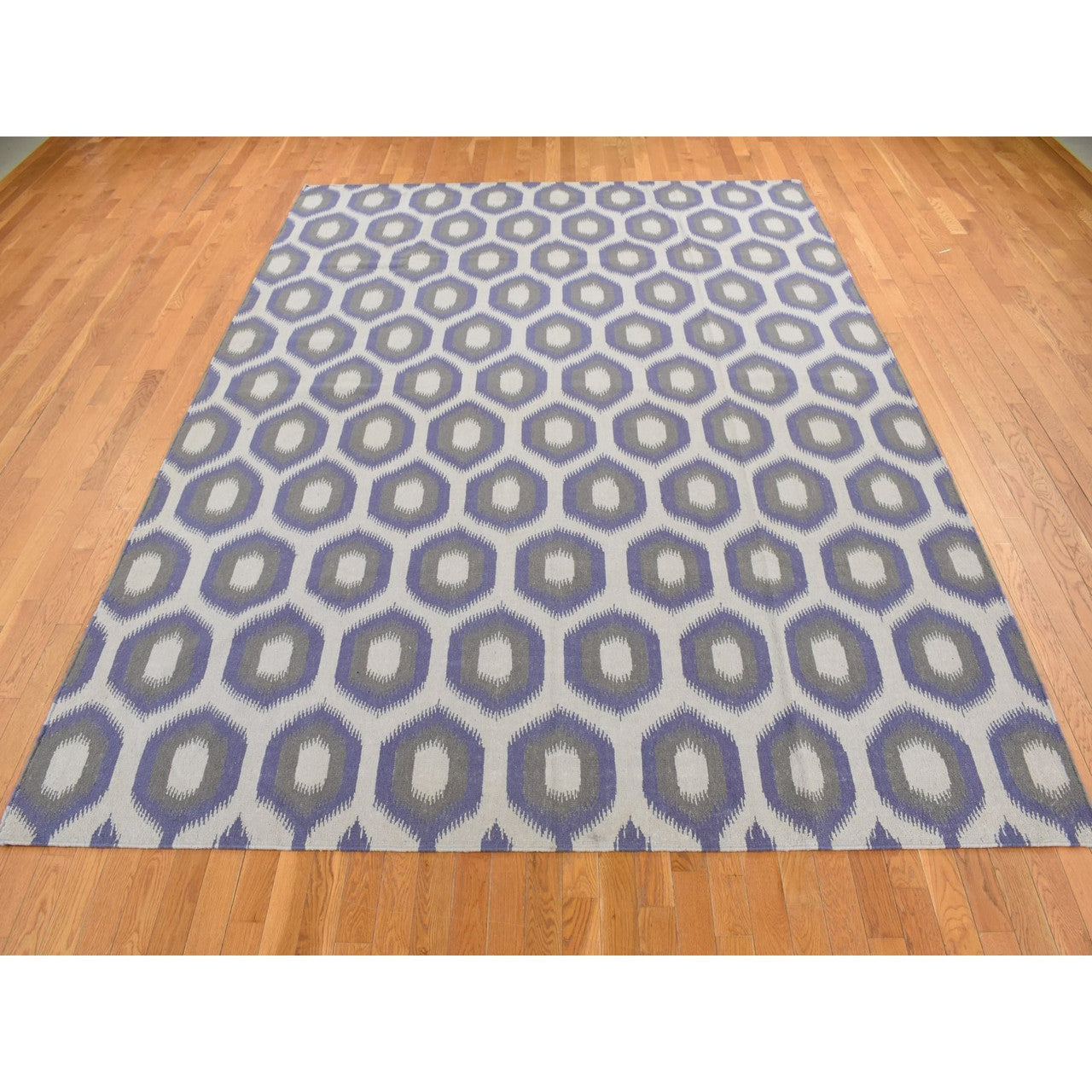 Flat Weave Wool Hand Woven Rug Blue No Border 8.10X12.2 -O087860