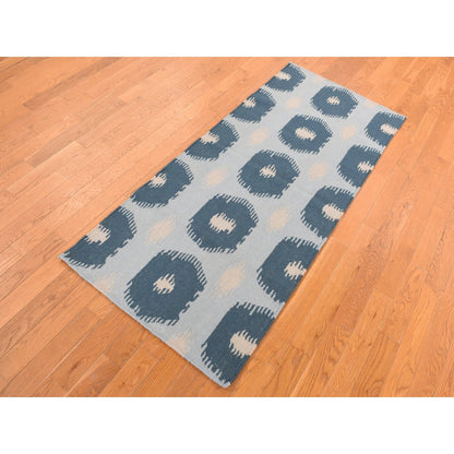 Flat Weave Wool Hand Knotted Rug Blue No Border 2.7X6.1 -O087863
