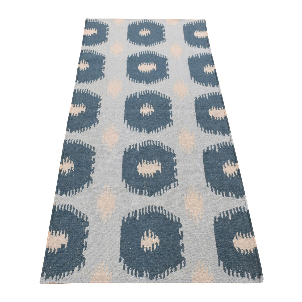 Flat Weave Wool Hand Knotted Rug Blue No Border 2.6X6.0 -O087864