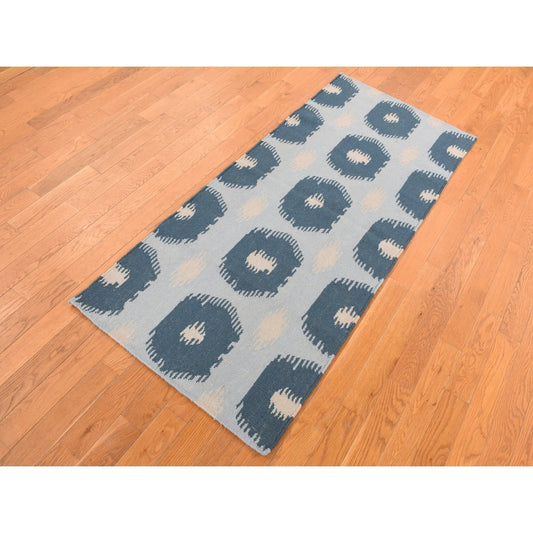 Flat Weave Wool Hand Knotted Rug Blue No Border 2.6X6.0 -O087864