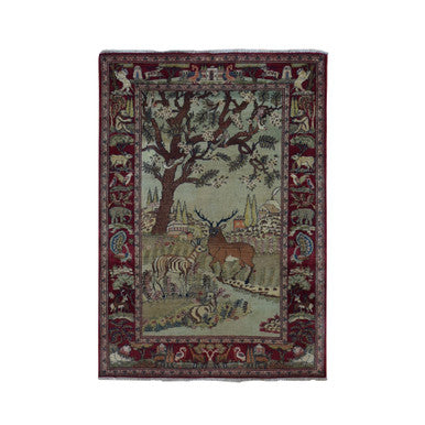 Antique Wool Hand Knotted Rug Ivory Red 4.7X6.7 -O087875