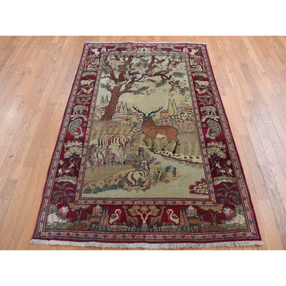 Antique Wool Hand Knotted Rug Ivory Red 4.7X6.7 -O087875