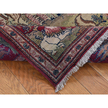 Antique Wool Hand Knotted Rug Ivory Red 4.7X6.7 -O087875