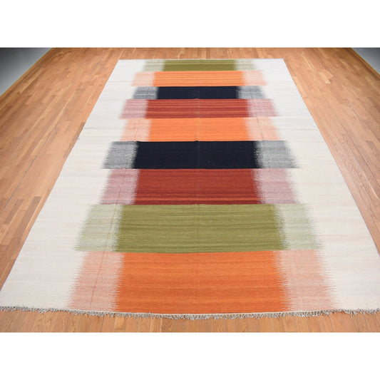 Flat Weave Wool Hand Woven Rug Ivory No Border 10.0X14.4 -O087877