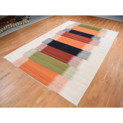 Flat Weave Wool Hand Woven Rug Ivory No Border 10.0X14.4 -O087877