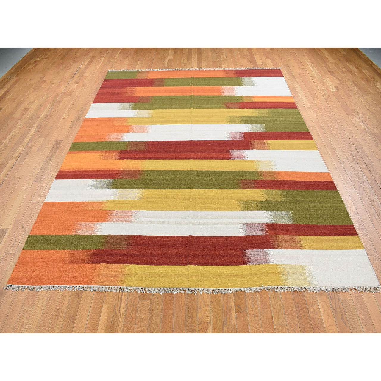 Flat Weave Wool Hand Woven Rug Ivory No Border 9.1X12.6 -O087878