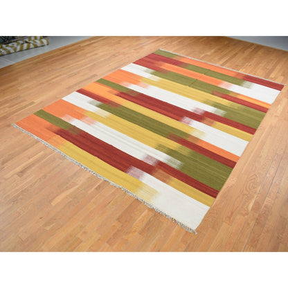 Flat Weave Wool Hand Woven Rug Ivory No Border 9.1X12.6 -O087878