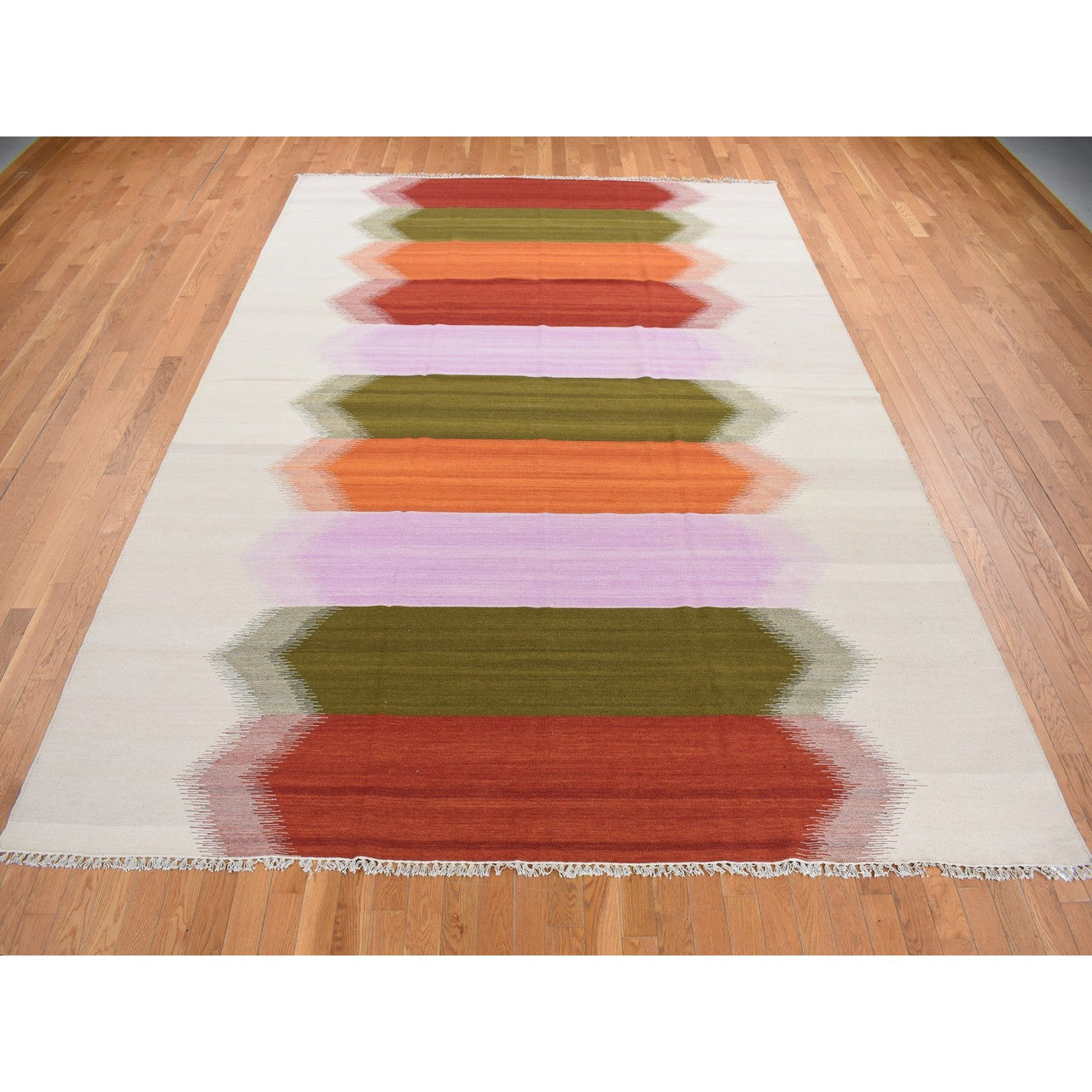 Flat Weave Wool Hand Woven Rug Ivory No Border 9.0X12.7 -O087879