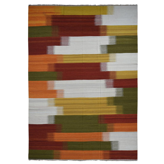 Flat Weave Wool Hand Woven Rug Ivory No Border 10.0X14.3 -O087880