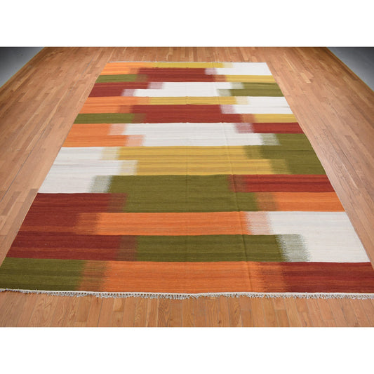 Flat Weave Wool Hand Woven Rug Ivory No Border 10.0X14.3 -O087880