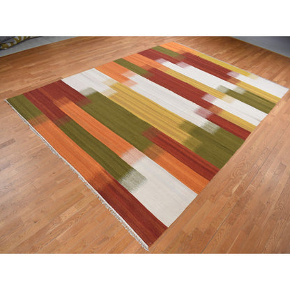 Flat Weave Wool Hand Woven Rug Ivory No Border 10.0X14.3 -O087880