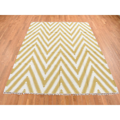 Flat Weave Wool Hand Woven Rug Yellow No Border 8.0X10.0 -O087882