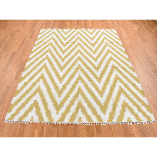 Flat Weave Wool Hand Woven Rug Yellow No Border 8.0X10.0 -O087882