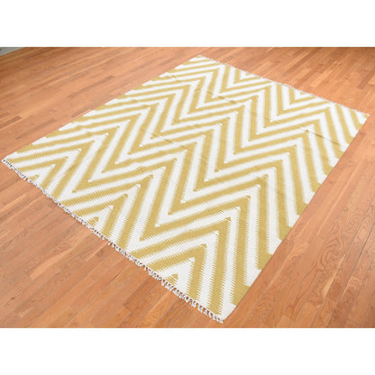 Flat Weave Wool Hand Woven Rug Yellow No Border 8.0X10.0 -O087882