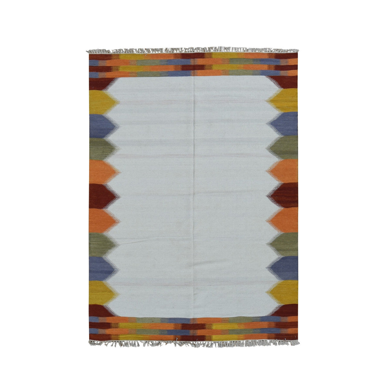 Flat Weave Wool Hand Woven Rug Ivory Multicolored 5.5X7.10 -O087885