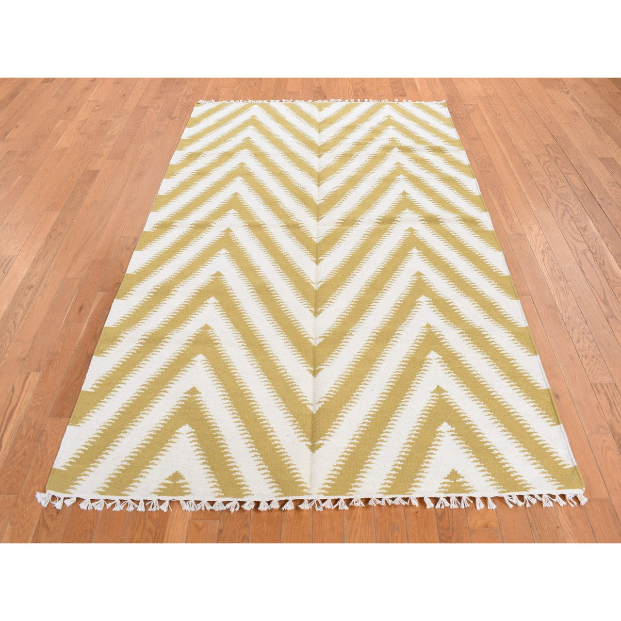 Yellow 5'0" x 8'0" Flat Weave Hand woven Wool Rug -O087887