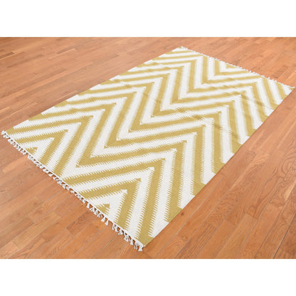 Flat Weave Wool Hand Woven Rug Yellow No Border 5.0X8.0 -O087887