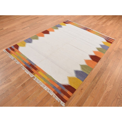 Flat Weave Wool Hand Woven Rug Ivory Multicolored 5.5X7.10 -O087890
