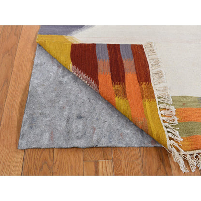 Flat Weave Wool Hand Woven Rug Ivory Multicolored 5.5X7.10 -O087890