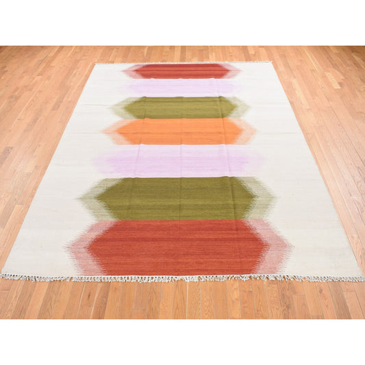Flat Weave Wool Hand Woven Rug Ivory No Border 8.0X10.1 -O087894