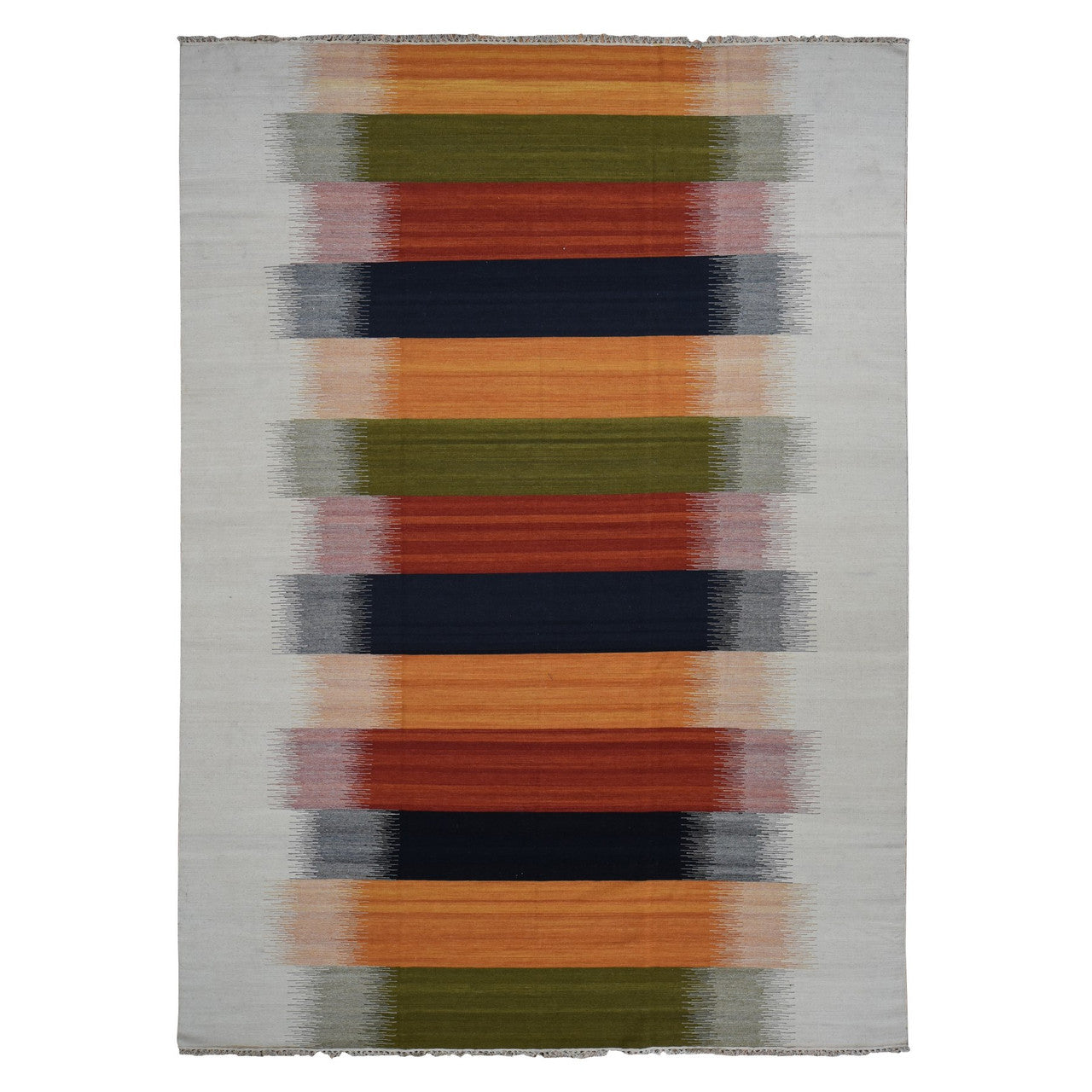 Flat Weave Wool Hand Woven Rug Ivory No Border 9.0X12.6 -O087895