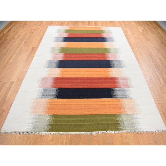 Flat Weave Wool Hand Woven Rug Ivory No Border 9.0X12.6 -O087895