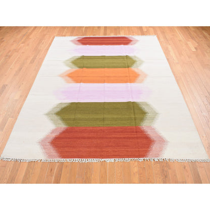 Flat Weave Wool Hand Woven Rug Ivory No Border 8.0X10.1 -O087896