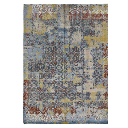 Modern and Contemporary Wool & Silk Hand Knotted Rug Blue No Border 9.9X14.0 -O087898