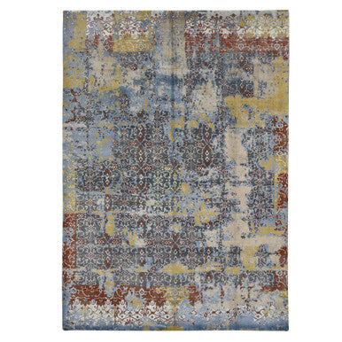 Modern and Contemporary Wool & Silk Hand Knotted Rug Blue No Border 9.9X14.0 -O087898
