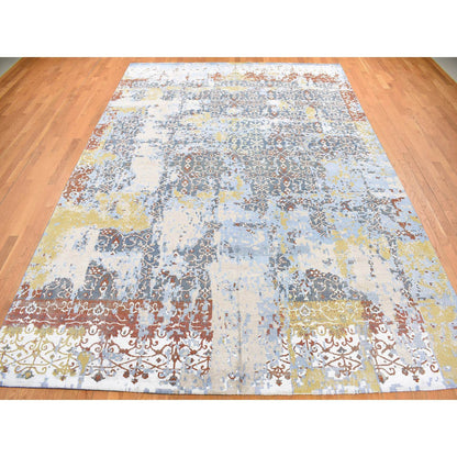 Modern and Contemporary Wool & Silk Hand Knotted Rug Blue No Border 9.9X14.0 -O087898