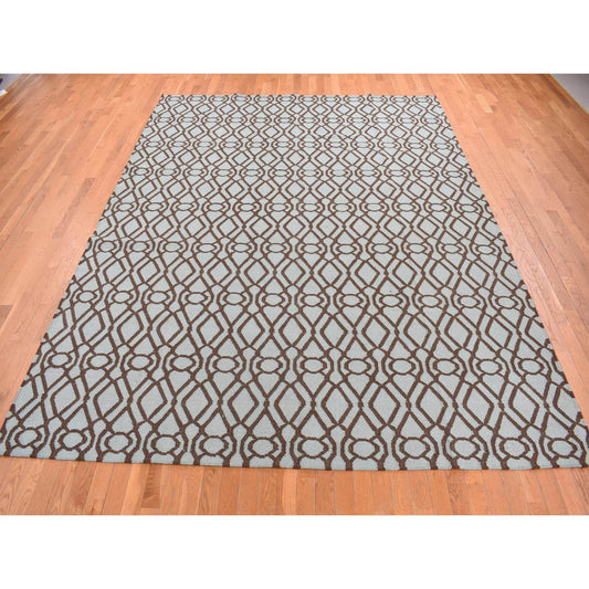 Flat Weave Wool Hand Woven Rug Green No Border 9.3X12.0 -O087900