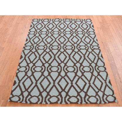 Flat Weave Wool Hand Woven Rug Green No Border 4.3X5.10 -O087901