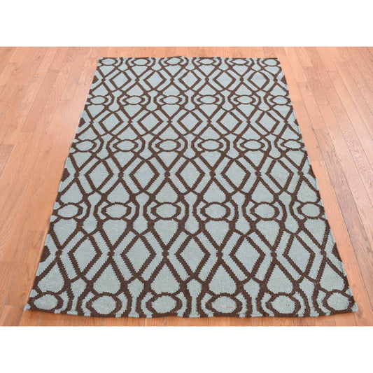 Flat Weave Wool Hand Woven Rug Green No Border 4.3X5.10 -O087901