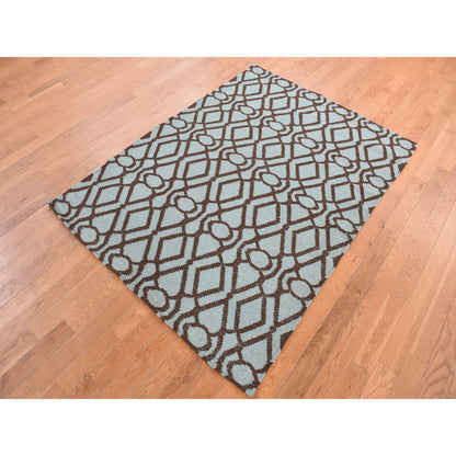 Flat Weave Wool Hand Woven Rug Green No Border 4.3X5.10 -O087901