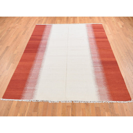 Flat Weave Wool Hand Woven Rug Ivory No Border 8.0X10.2 -O087910