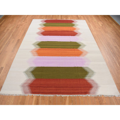 Flat Weave Wool Hand Woven Rug Ivory No Border 9.0X12.7 -O087911