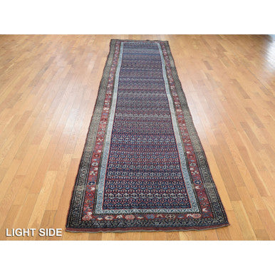 Antique Wool Hand Knotted Rug Blue Red 3.7X16.6 -O087914