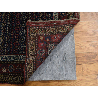 Antique Wool Hand Knotted Rug Blue Red 3.7X16.6 -O087914