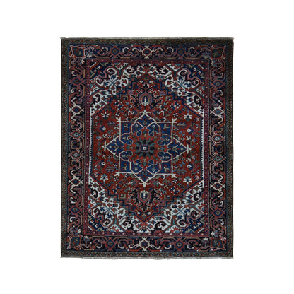 Heriz Wool Hand Knotted Rug Red Blue 4.9X5.10 -O087915
